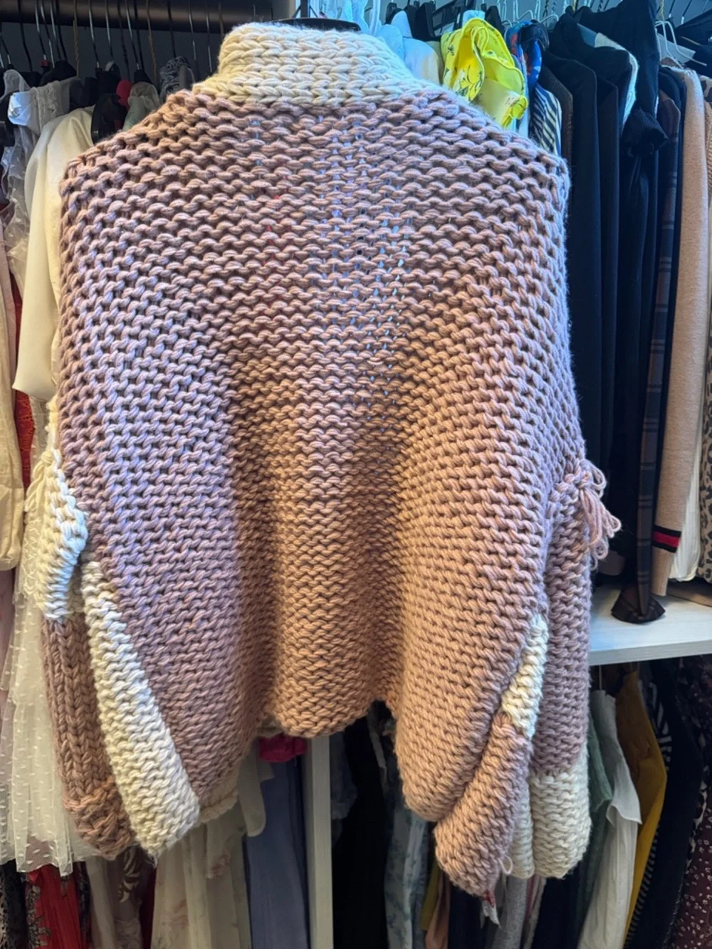 SAACHI Pink & Cream Loop Fringe Open Cardigan - Picture 2 of 4